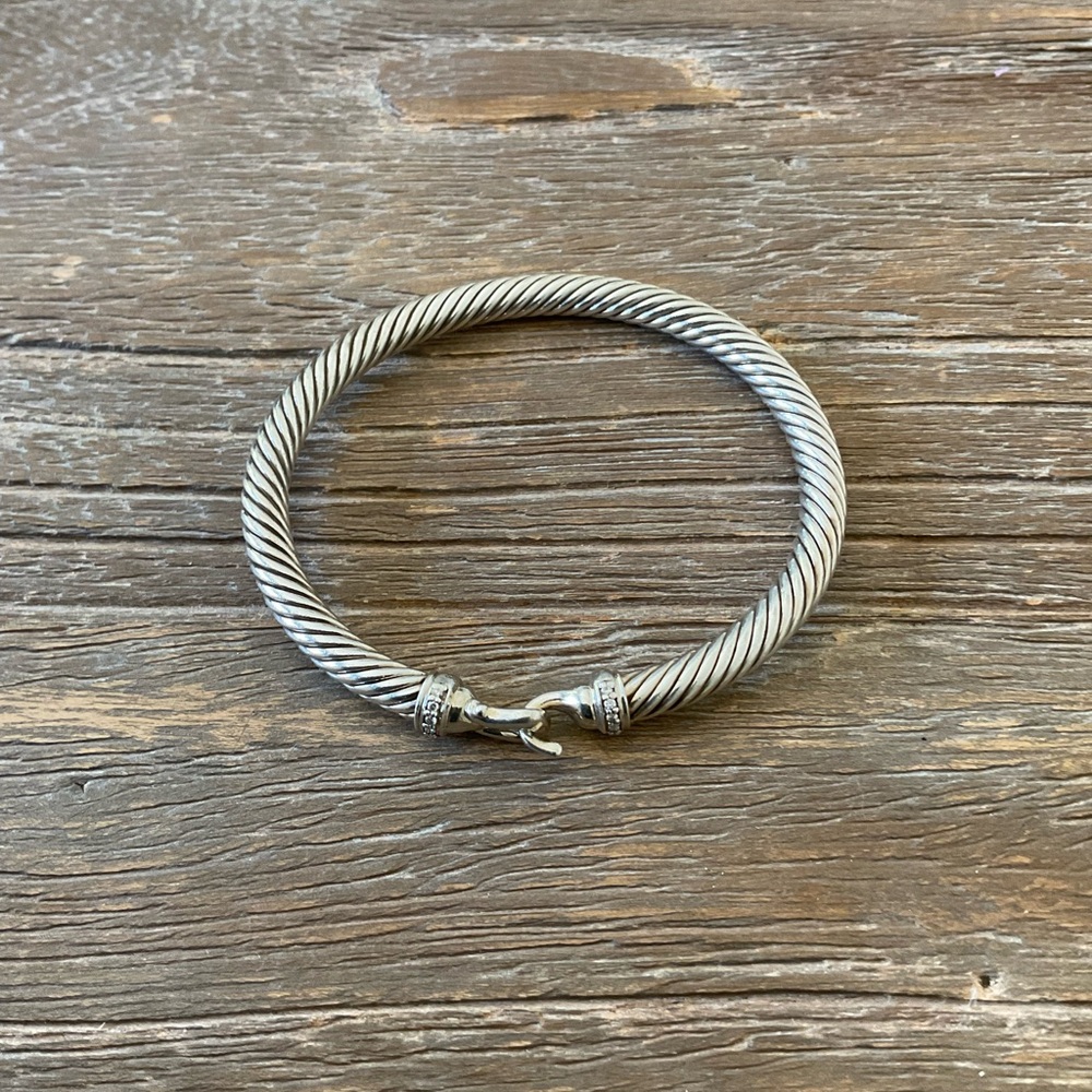 David Yurman Twisted Cable Silver Bracelet with Diamonds
